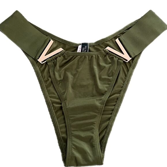 Victoria’s Secret Very Sexy Satiny Bombshell Brazilian Slip metallic V panty M - Picture 1 of 5